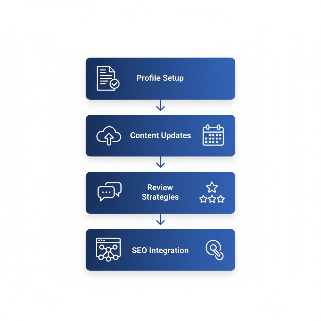 Vertical process flow diagram showing steps for Google My Business optimization tailored to catering businesses